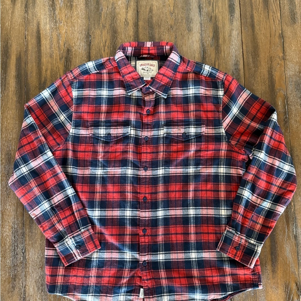 American Eagle Red and Black Plaid Flannel Men's Shirt Size XL - Picture 3 of 8